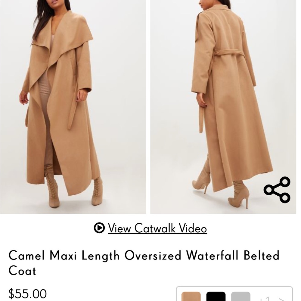 Camel Oversized Waterfall Belt Coat